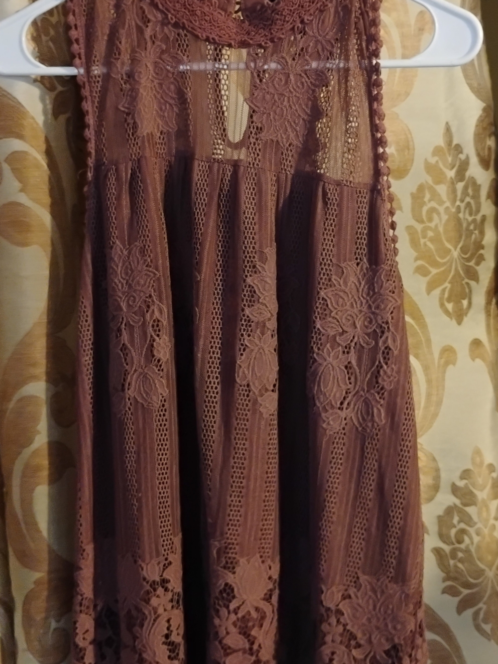 Miss Chievous Crochet Lace Top in Brown